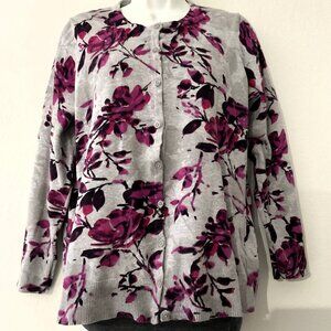 CROFT & BARROW FLORAL COTTON BUTTON DOWN SWEATER CARDIGAN PLUS